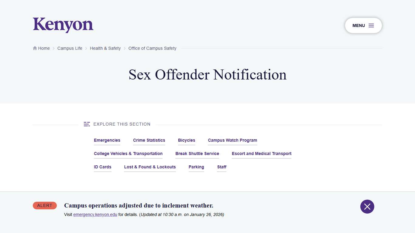 Sex Offender Notification Kenyon College